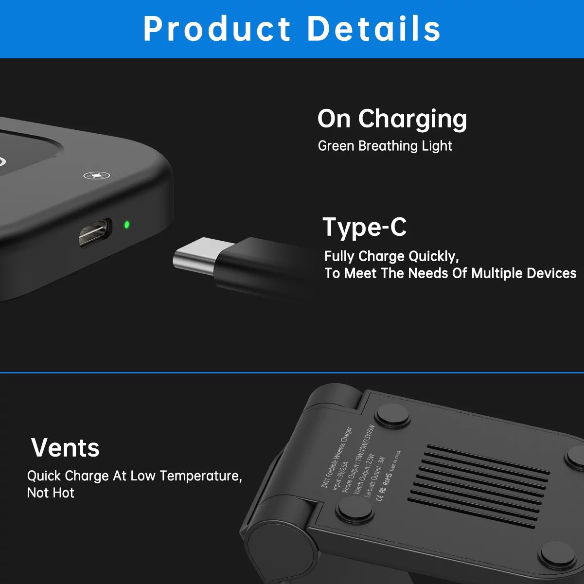 Fast Wireless Charger Station, 23W Wireless Charging Stand for Iphone 16/15/14/13/13 Pro/ 12/12 Pro/11/Xs Max/Xr/X/Galaxy S23 S22 S21 S10, Charging Station for Airpods 4/3/2/Pro, Iwatch Series